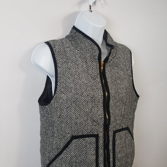 CLF Vest Black & White Quilted Puffer Herringbone Pattern Small S Zip  / A138 - Picture 2 of 7